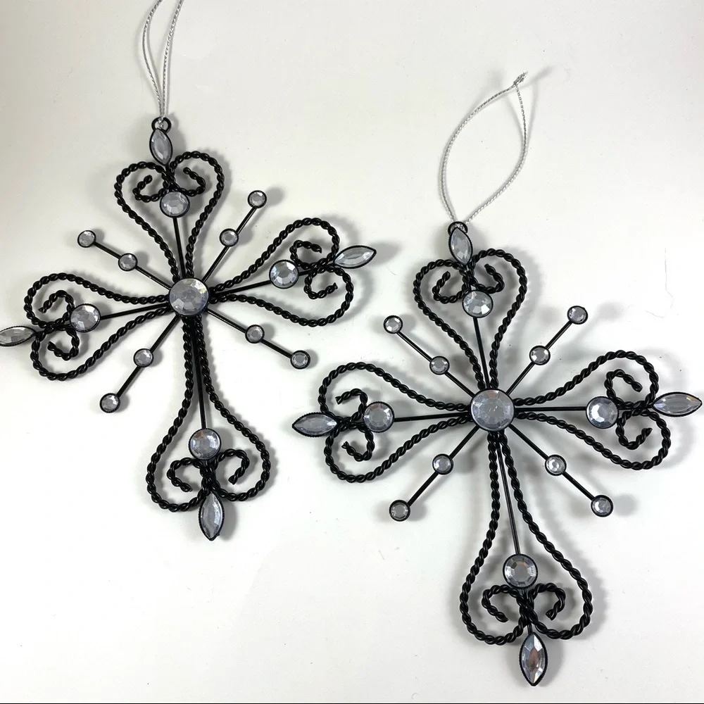 2 metal and rhinestone cross Christmas ornaments